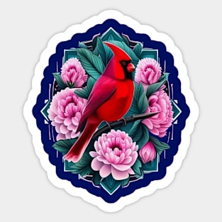 Cardinal Bird With Peony Flowers Indiana State Tattoo Art Sticker